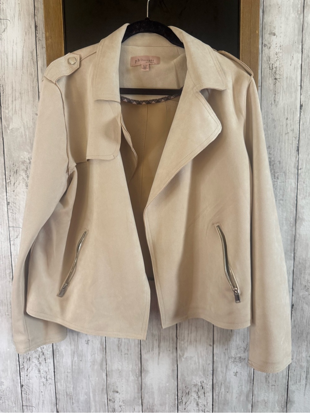 Philosophy light beige suede-look trench jacket size XL faux leather